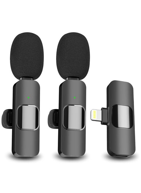 EJCC 2 Pack Wireless Microphone for iPhone & iPad, Mini Wireless Clip-on Microphones for iPhone Video Recording, YouTube, TikTok, Vlog, Interviews – Deep Black