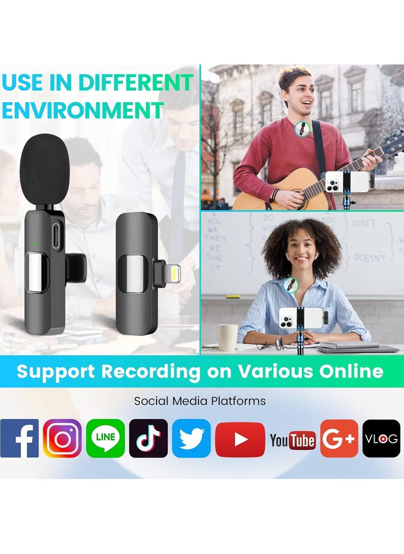 EJCC 2 Pack Wireless Microphone for iPhone & iPad, Mini Wireless Clip-on Microphones for iPhone Video Recording, YouTube, TikTok, Vlog, Interviews – Deep Black