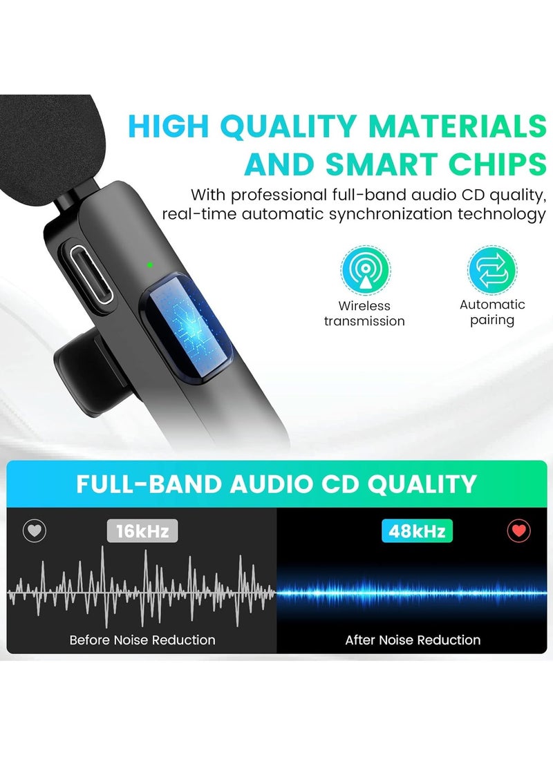 EJCC 2 Pack Wireless Microphone for iPhone & iPad, Mini Wireless Clip-on Microphones for iPhone Video Recording, YouTube, TikTok, Vlog, Interviews – Deep Black