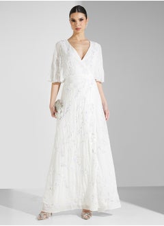 Maya Embellished Wrap Cape Sleeve Bridal Maxi  - Image 1