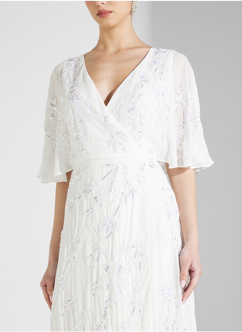 Maya Embellished Wrap Cape Sleeve Bridal Maxi  - Image 3