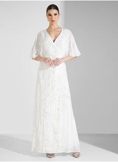 Maya Embellished Wrap Cape Sleeve Bridal Maxi  - Image 4
