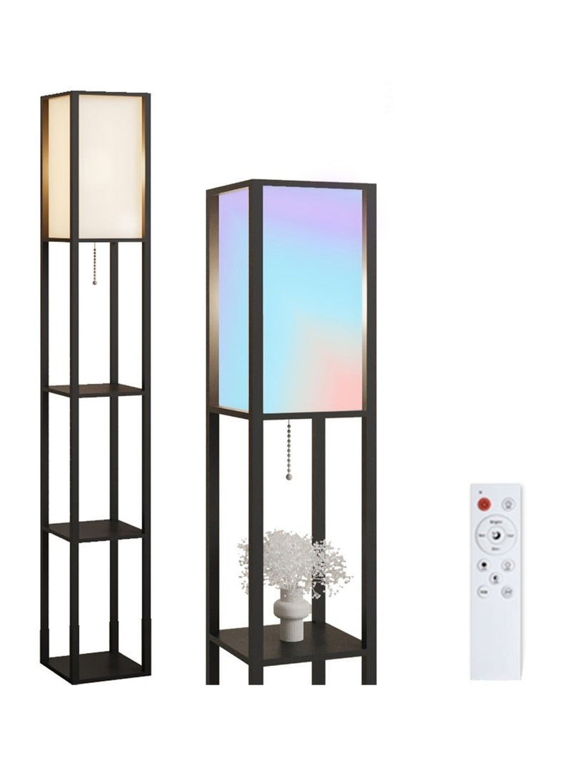 VariFurnx 2PCS 164cm Height Shelf Floor Lamp with Colorful Bluetooth LED Bulb Corner Display Floor Lamps Remote Control with Shelves Lamp Shade for Living Room Bedroom and Office Black - Image 2