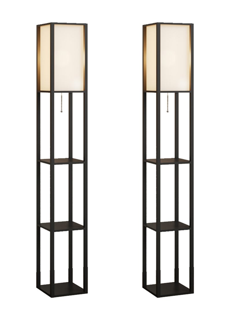 VariFurnx 2PCS 164cm Height Shelf Floor Lamp with Colorful Bluetooth LED Bulb Corner Display Floor Lamps Remote Control with Shelves Lamp Shade for Living Room Bedroom and Office Black - Image 1