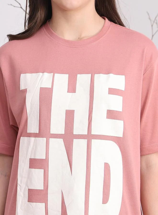 Styli Women Pink Oversized Graphic Print T-Shirt By Door74