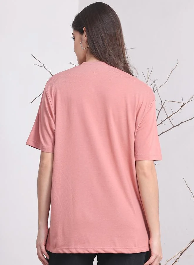 Styli Women Pink Oversized Graphic Print T-Shirt By Door74