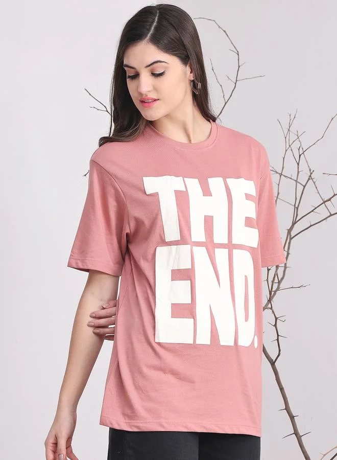Styli Women Pink Oversized Graphic Print T-Shirt By Door74