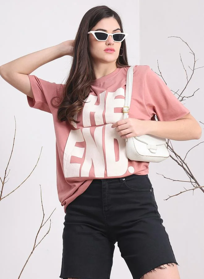 Styli Women Pink Oversized Graphic Print T-Shirt By Door74