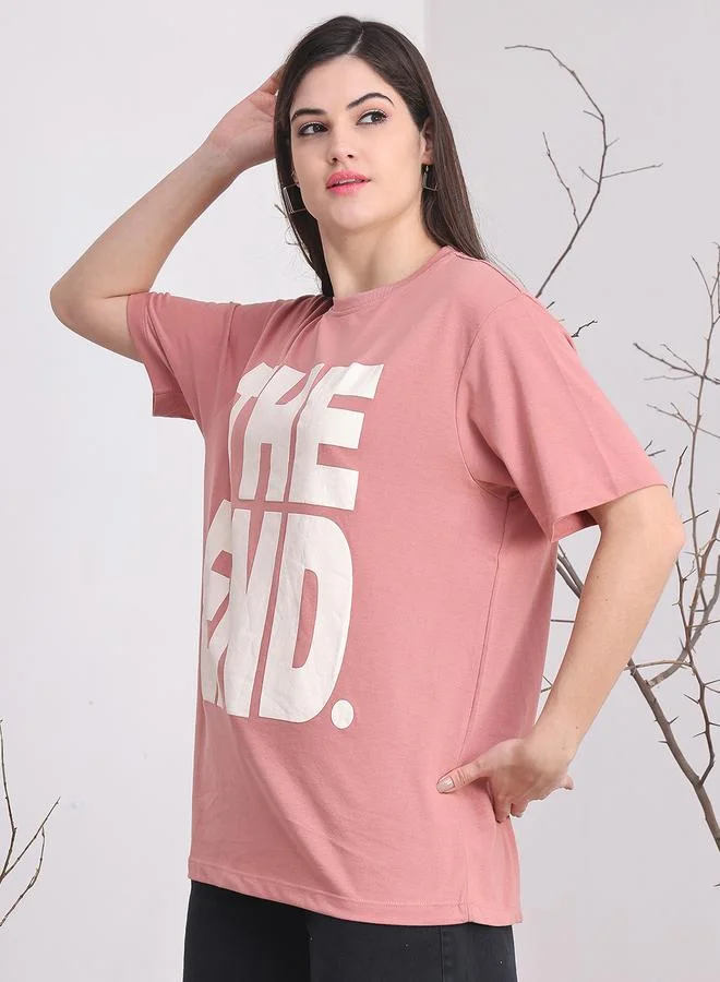 تايك تو تيشيرت نسائي وردي كبير بطبعة جرافيك من دور