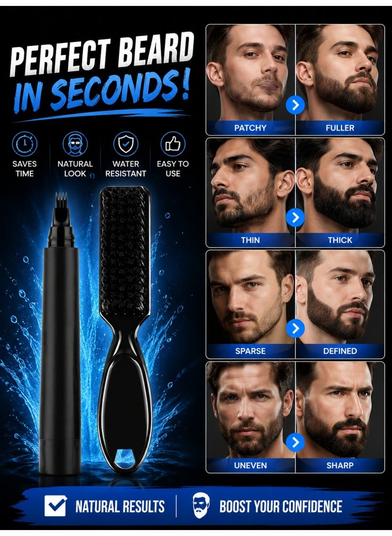 Waterproof Beard Filler Pen with Brush, Black Beard Dye Marker for Natural Styling & Long-Lasting Coverage - Image 1