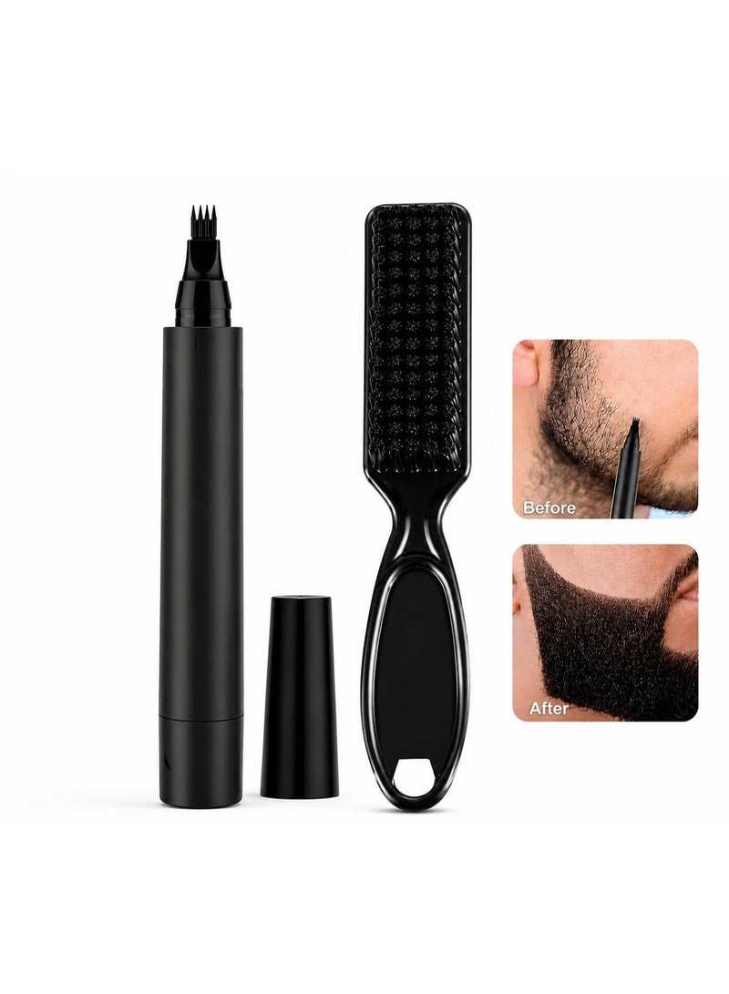 Waterproof Beard Filler Pen with Brush, Black Beard Dye Marker for Natural Styling & Long-Lasting Coverage - Image 2