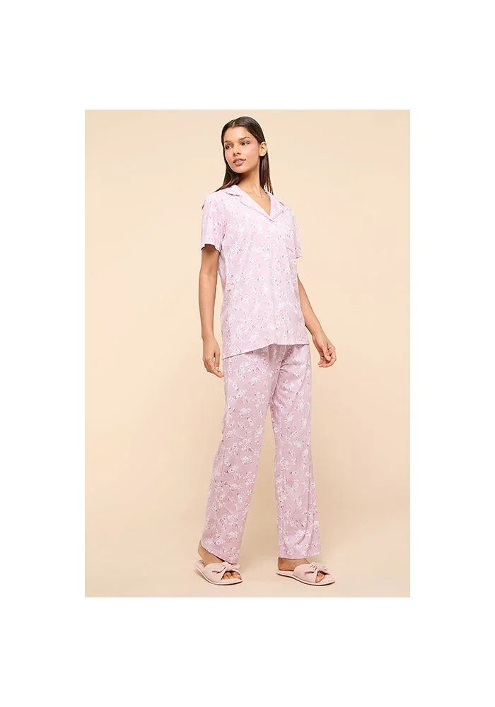 R&b Printed Lapel Collar Pyjama Set