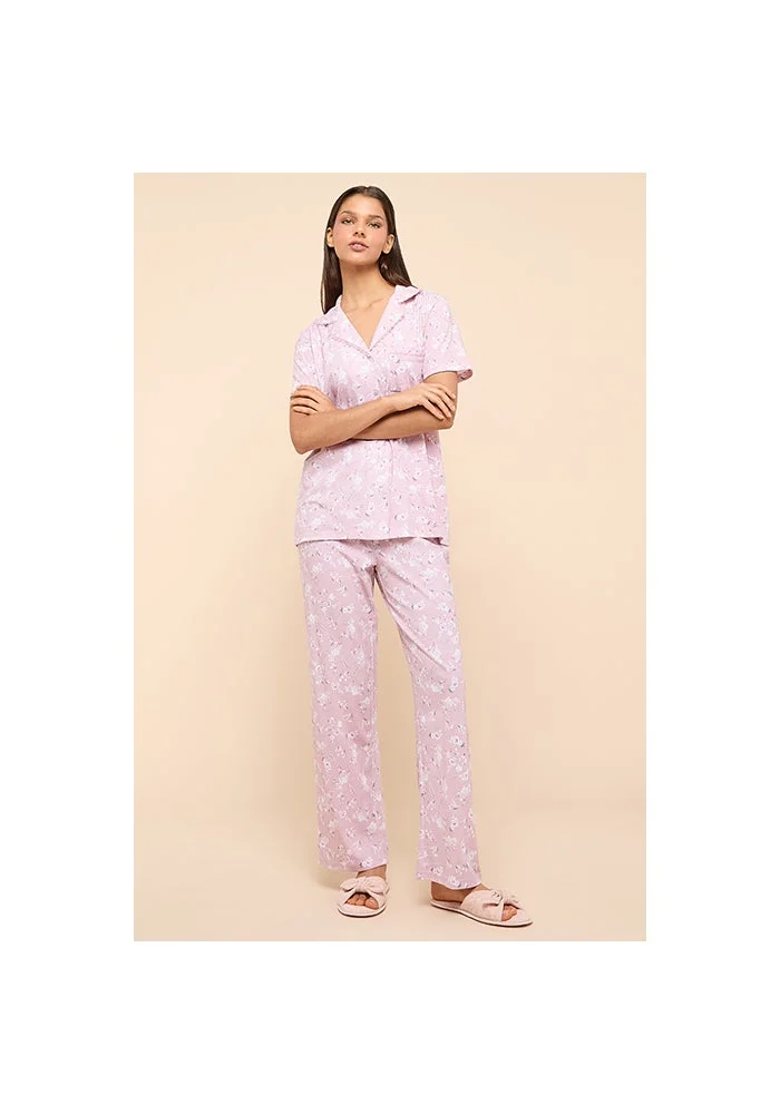 R&b Printed Lapel Collar Pyjama Set