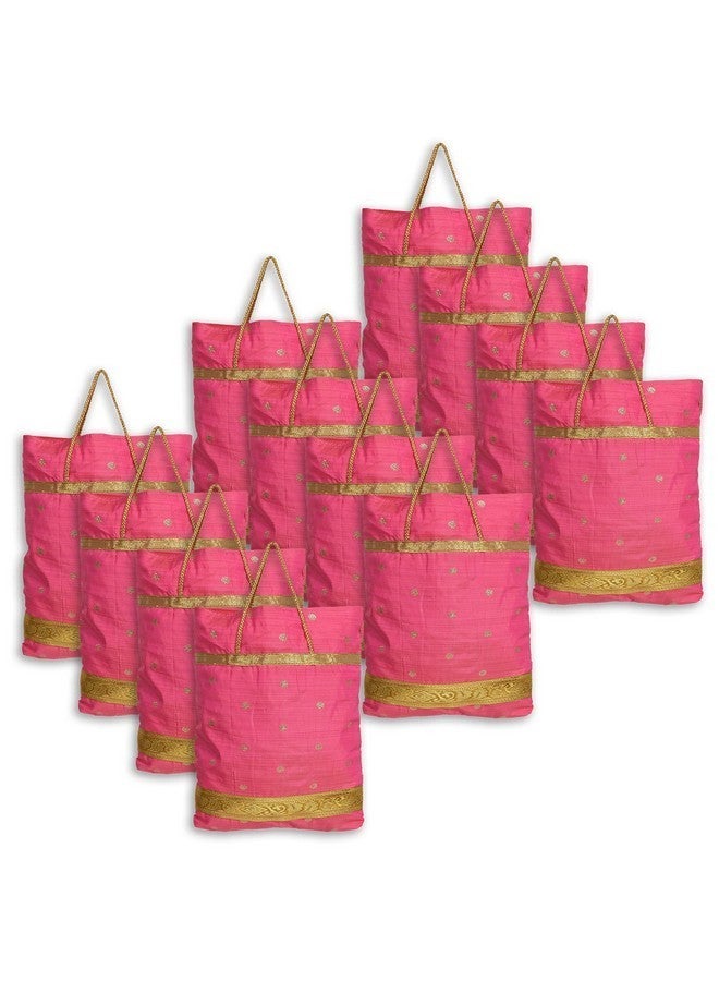 Kuber Industries Polyester Dot Print Hand Bag/Grocery Bag For Women/Girls With Handle Pack of 12 (Pink) 54KM4059 - Image 1