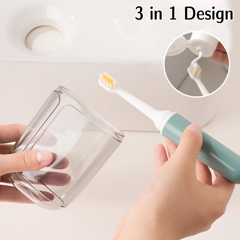 SAMIQU 3-in-1 Toothbrush Travel Case Kit - Foldable Toothbrush with Toothpaste Dispenser&Mouthwash Cup,Portable Tooth Brush Holder for Camping, Business Trips, and Daily Use - Image 2
