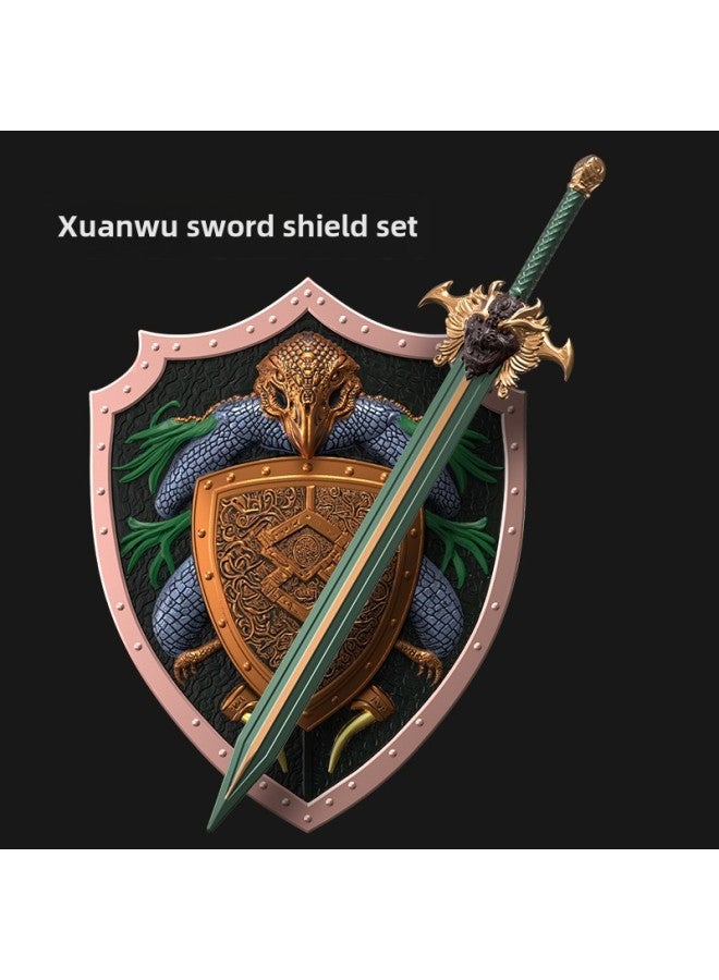 Toy Sword Simulation Vermilion Sword Shield Children's Toy Sword Soft Rubber Material PU Sword Set Sword Toy-Color:Xuanwu Sword Shield  - Image 1