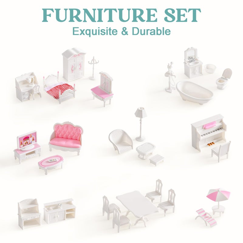 ROBUD Wooden Dollhouse for Kids Girls, Toy Gift for 3 4 5 6 Years Old, with Furniture - Image 3