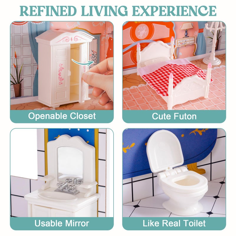 ROBUD Wooden Dollhouse for Kids Girls, Toy Gift for 3 4 5 6 Years Old, with Furniture - Image 4