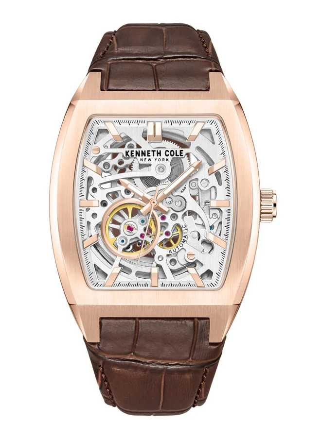 كينيث كول نيو يورك Kenneth Cole New York 40X52.5mm Automatic Men's Watch with White Dial & Brown Genuine Leather Strap