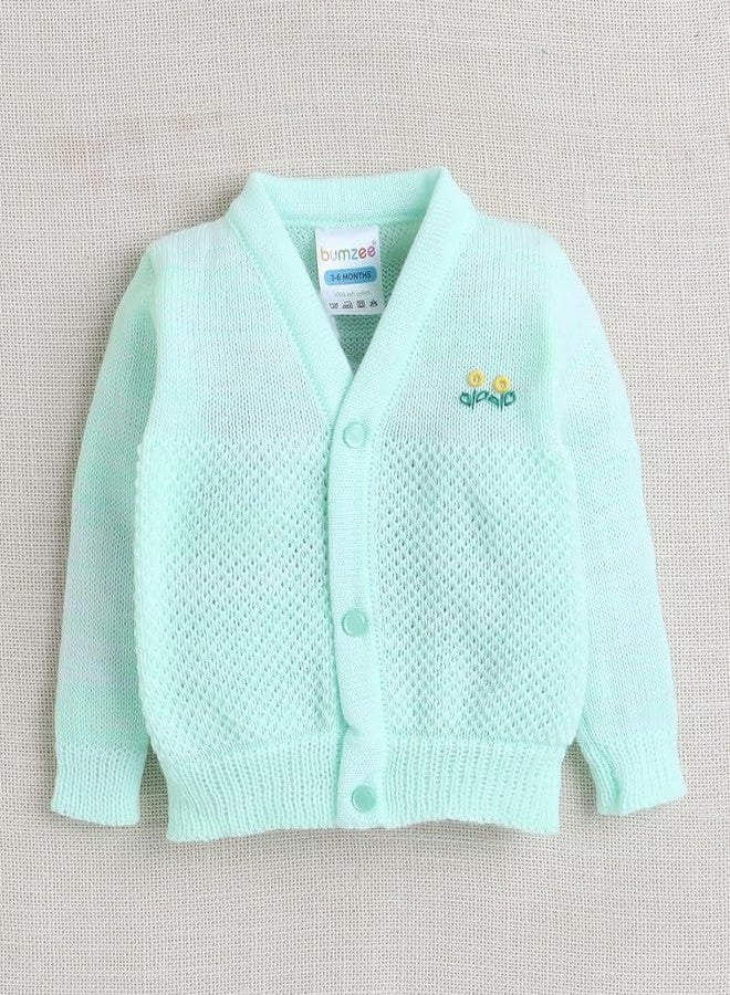 BUMZEE كنزة صوفية خضراء بأكمام طويلة للبنات الصغيرات من BUMZEE مع قبعة وجوارب، مناسبة لعمر 0-3 أشهر (Peb10057B-grn) - Image 2