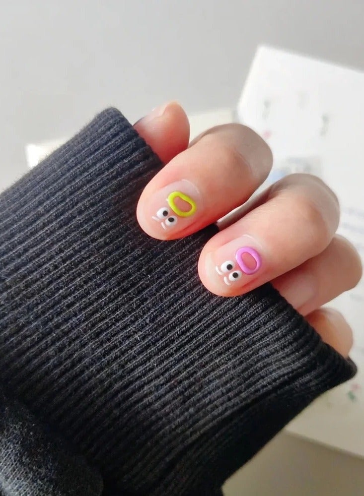 Self-Adhesive Nail Stickers with Glitter - Cartoon Monster Mouth Design for Girls and Women, Glossy Finish, Round Shape, Single Use Decals with Cartoon Patterns（2 pcs) - Image 5