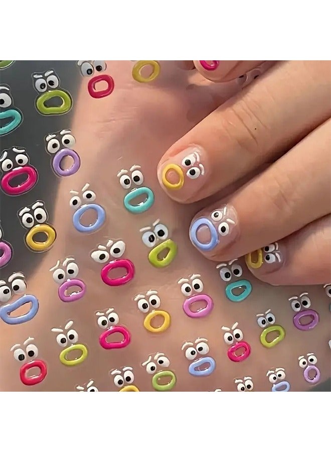 Self-Adhesive Nail Stickers with Glitter - Cartoon Monster Mouth Design for Girls and Women, Glossy Finish, Round Shape, Single Use Decals with Cartoon Patterns（2 pcs) - Image 1