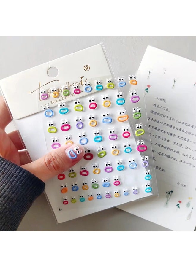 Self-Adhesive Nail Stickers with Glitter - Cartoon Monster Mouth Design for Girls and Women, Glossy Finish, Round Shape, Single Use Decals with Cartoon Patterns（2 pcs) - Image 2