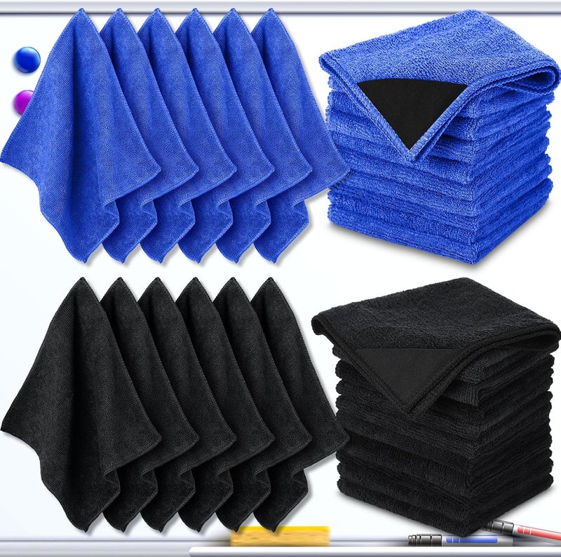 Tudomro 30 Pcs Magnetic Cleaning Cloth Dry Erasers Bulk for White Boards with Most Whiteboards Dry Eraser Reusable Microfiber Cloth Eraser, Home Office, 10'' x 10'' (Black, Blue) - Image 1