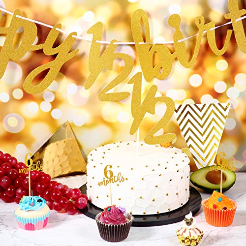 Festiko® Set of 34 Pcs Happy 1/2 Birthday Combo Gold Glitter (Banner, Cake & Cupcake Toppers, Balloons), Half Way To One, Half Birthday Decorations, Half Birthday Decoration For Baby Boys And Girls - Image 5