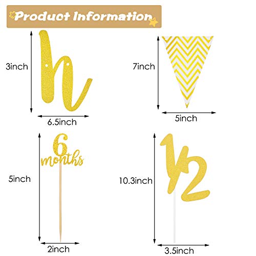 Festiko® Set of 34 Pcs Happy 1/2 Birthday Combo Gold Glitter (Banner, Cake & Cupcake Toppers, Balloons), Half Way To One, Half Birthday Decorations, Half Birthday Decoration For Baby Boys And Girls - Image 4