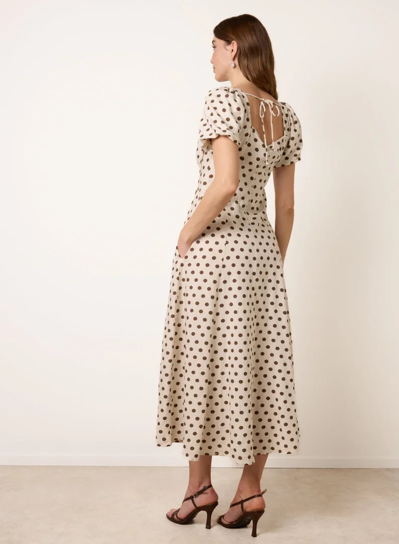 بلو فانيلا Milkmaid Polka Dot Puff Sleeve Dress