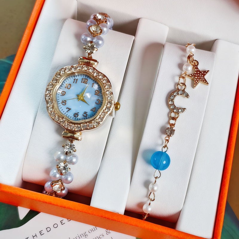 KUMO Trendy Fashion Water Crystal Alloy Steel Band Women's Quartz Watch with Decorative World Time Display - Image 1