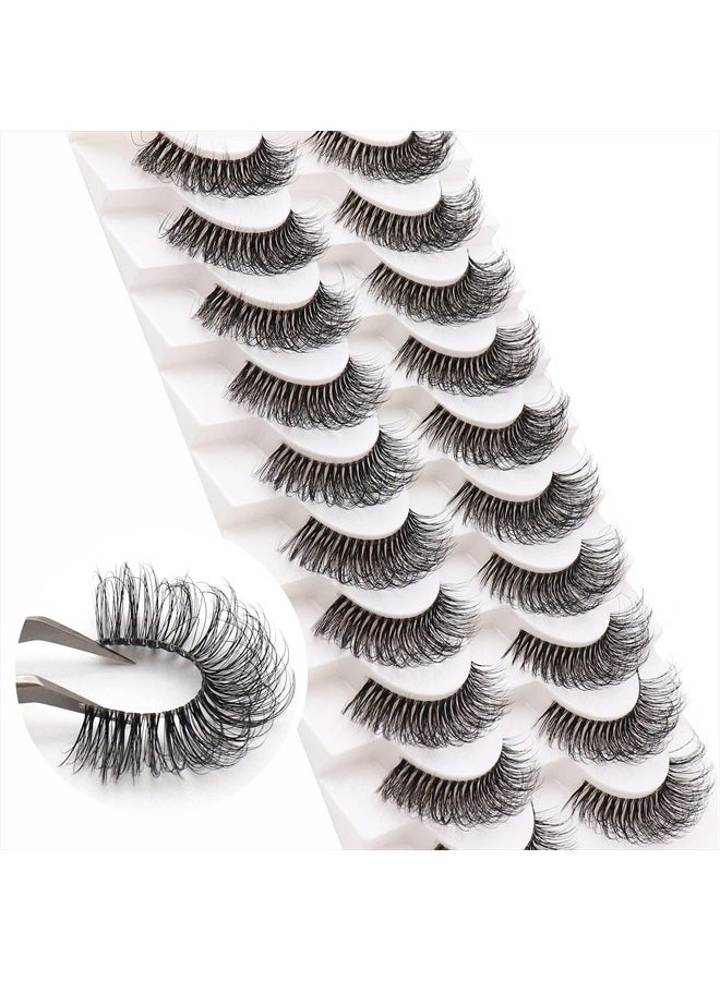 Veleasha Russian Strip Lashes with Clear Band Looks Like Eyelash Extensions D Curl Lash Strips 10 Pairs Pack (DT02) - Image 1