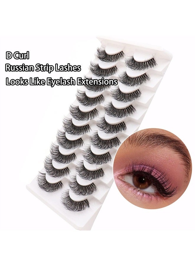 Veleasha Russian Strip Lashes with Clear Band Looks Like Eyelash Extensions D Curl Lash Strips 10 Pairs Pack (DT02) - Image 5