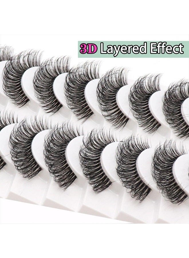 Veleasha Russian Strip Lashes with Clear Band Looks Like Eyelash Extensions D Curl Lash Strips 10 Pairs Pack (DT02) - Image 2