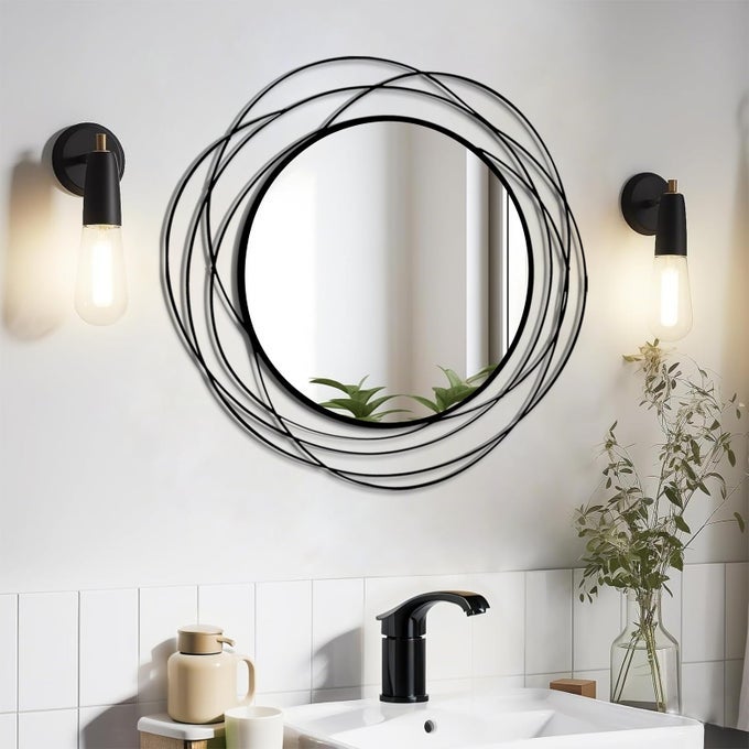 ROUND WALL MIRROR 268 LARGE BLACK CIRCLE MIRROR FOR WALL WITH ART DECORATIVE DURABLE METAL FRAME MODERN HANGING MIRROR FOR BATHROOM OVER SINK BEDROOM ENTRYWAY VANITY OR LIVING ROOM