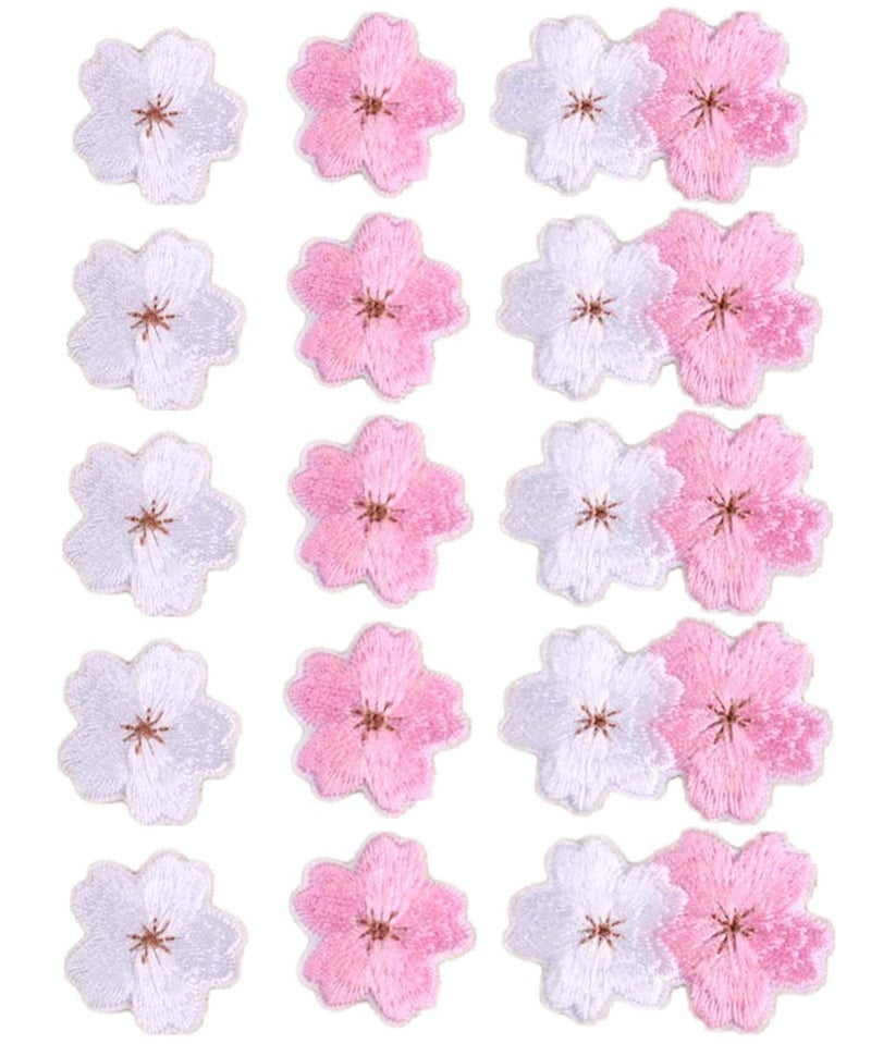 MSCFTFB MSCFTFB 15 Pieces Sakura Iron on Patches Flower Embroidered Applique Patches Sew on Badge Stickers for Clothes Jackets Backpack Repairing Decorations