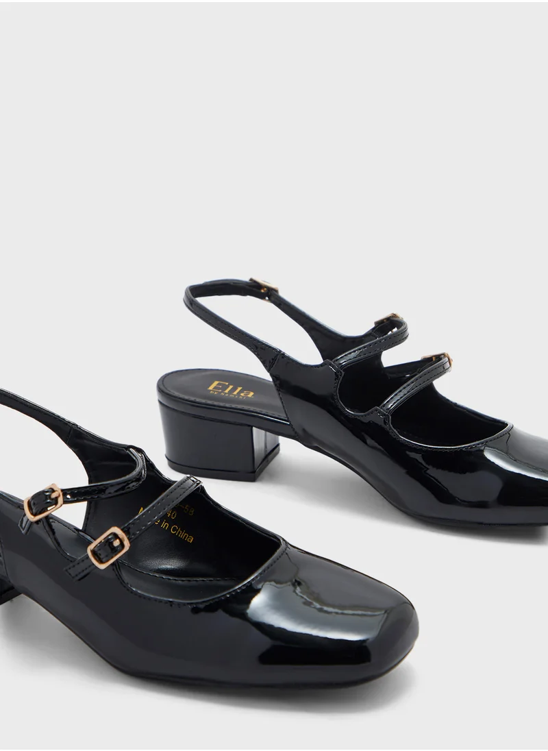 ايلا Double Buckle Mary Jane Block Heel Pump
