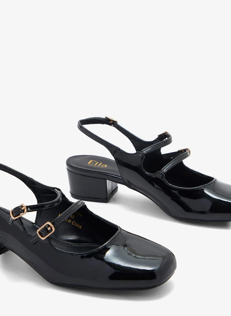 ELLA Double Buckle Mary Jane Block Heel Pump