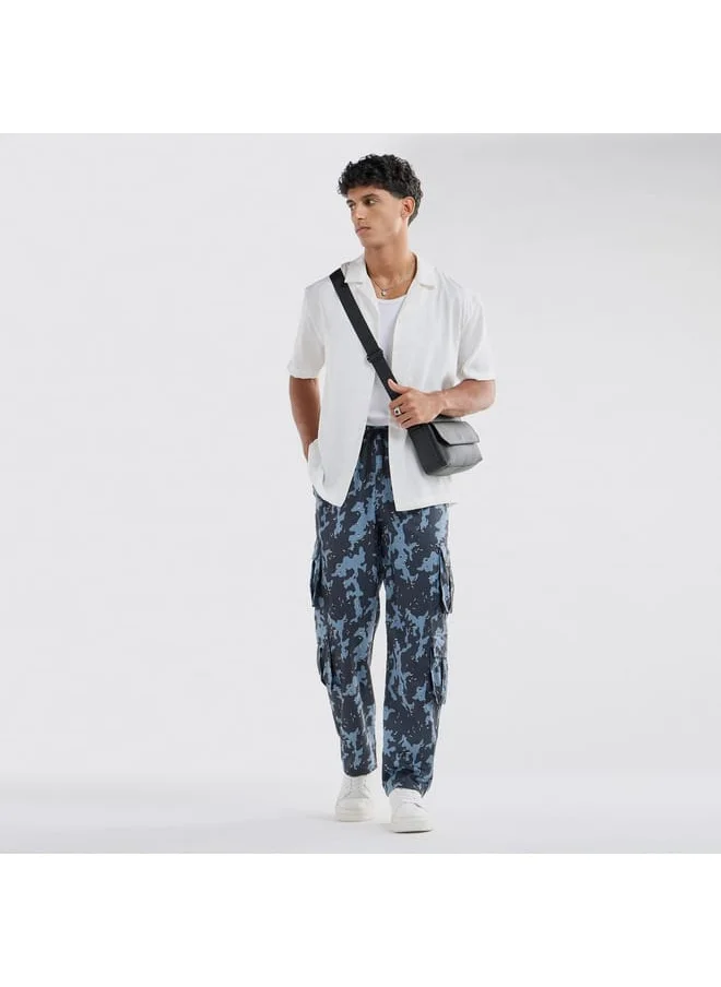 FAV Printed Regular Fit Cargo Pants with Drawstring Closure and Pockets