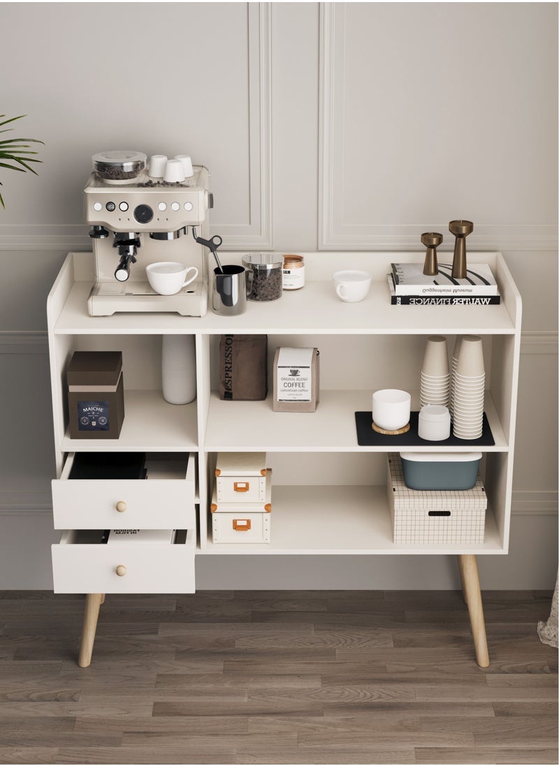 fashionhome Premium Coffee Corner Home Kitchen Coffee Bar Cabinet Shelf With Drawers Display Cabinet Kitchen Bakers Rack Sideboard For Living Room, Bedroom Or Office 100x35x90 cm - Image 3