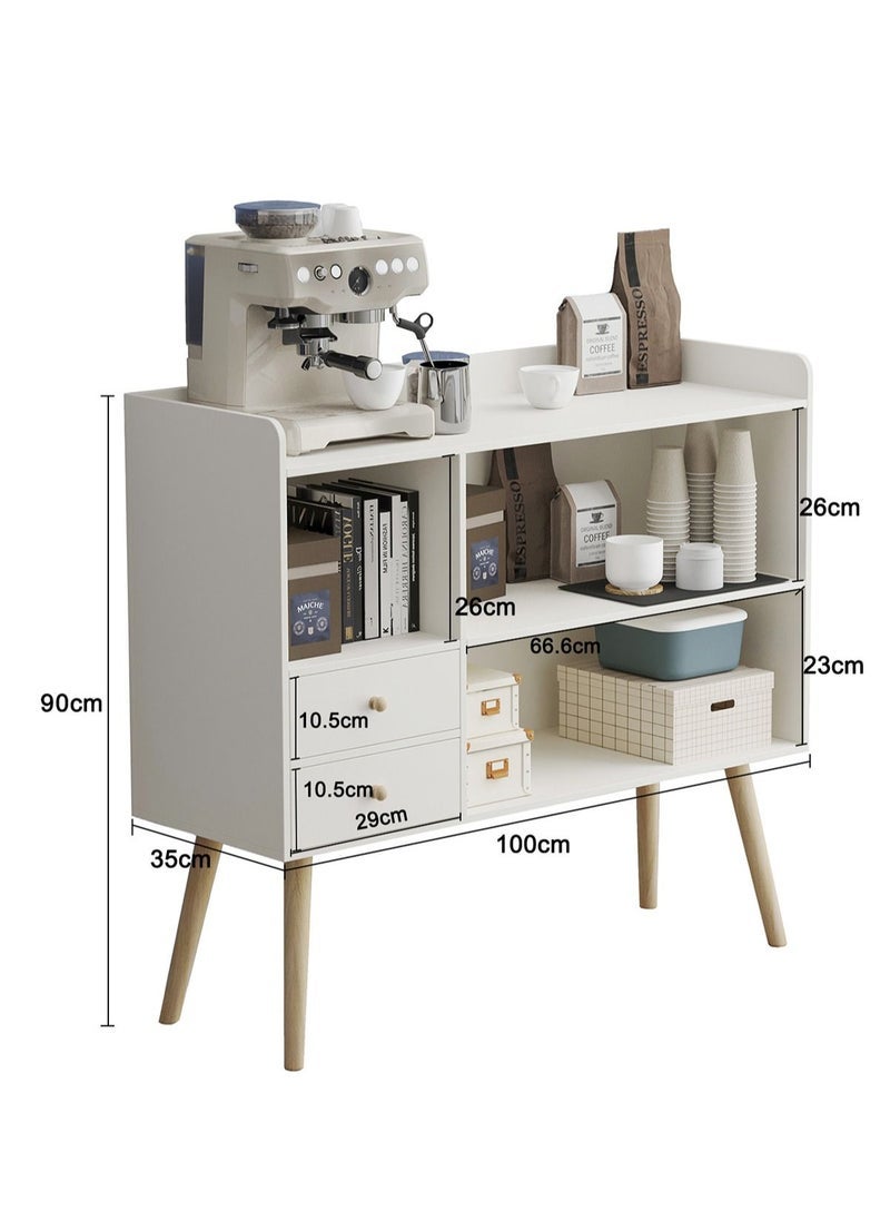 fashionhome Premium Coffee Corner Home Kitchen Coffee Bar Cabinet Shelf With Drawers Display Cabinet Kitchen Bakers Rack Sideboard For Living Room, Bedroom Or Office 100x35x90 cm - Image 4