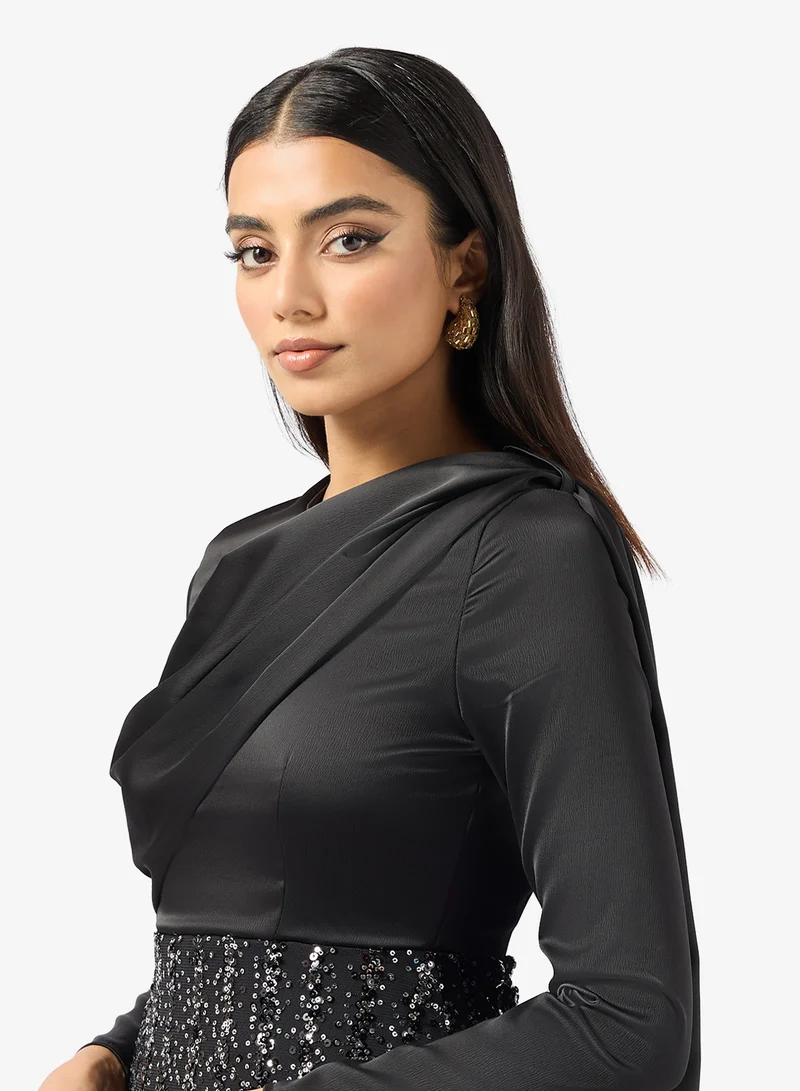 Khizana  Draped Dress With Embellished Bodice for Women | Best Price UAE