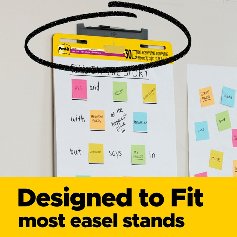 Post-it لوحة إيزيل لاصقة فائق، 25 × 30 بوصة، 30 ورقة/لوحة، 6 لوحات، ورق فليب شارت أبيض كبير عالي الجودة، قوة لاصقة فائقة (559VAD6PK) - Image 2