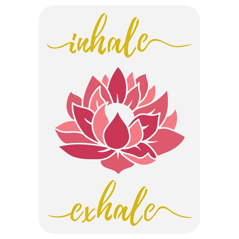 FINGERINSPIRE FINGERINSPIRE Lotus Stencil Template 8.3x11.7inch Yoga Theme Painting Stencil Plastic Lotus Flower Pattern & Inhale Exhale Text Stencil Reusable DIY Art and Craft Stencil for Wall Furniture Decor  - Image 1