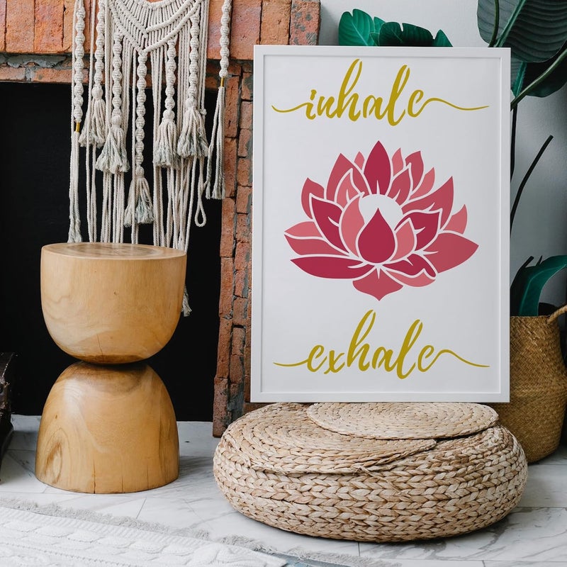 FINGERINSPIRE FINGERINSPIRE Lotus Stencil Template 8.3x11.7inch Yoga Theme Painting Stencil Plastic Lotus Flower Pattern & Inhale Exhale Text Stencil Reusable DIY Art and Craft Stencil for Wall Furniture Decor  - Image 5