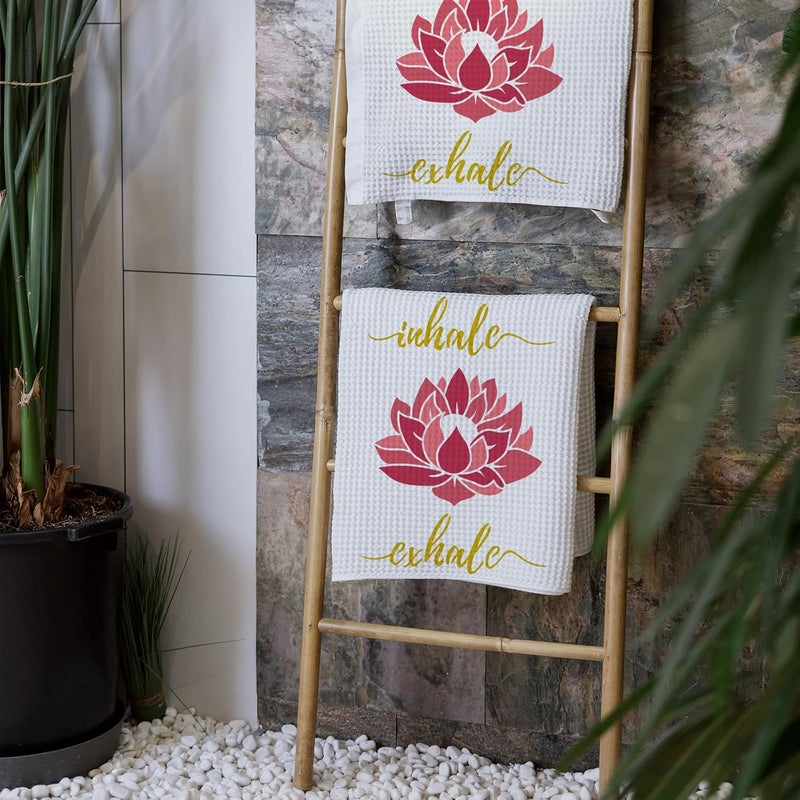 FINGERINSPIRE FINGERINSPIRE Lotus Stencil Template 8.3x11.7inch Yoga Theme Painting Stencil Plastic Lotus Flower Pattern & Inhale Exhale Text Stencil Reusable DIY Art and Craft Stencil for Wall Furniture Decor  - Image 4