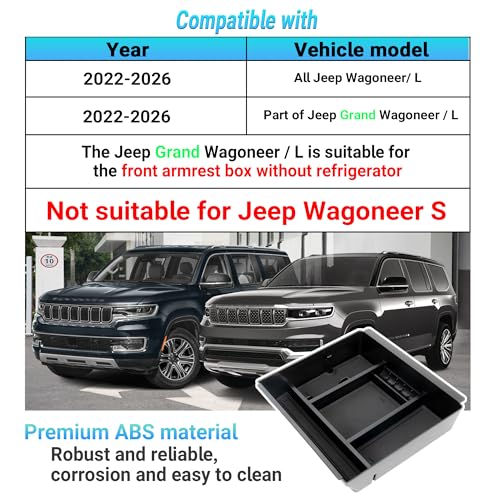 Sinminou Center Console Organizer Compatible with 2022-2026 Jeep Wagoneer/L, 2022-2026 Jeep Grand Wagoneer/L Accessories, Armrest Storage Box - Image 2