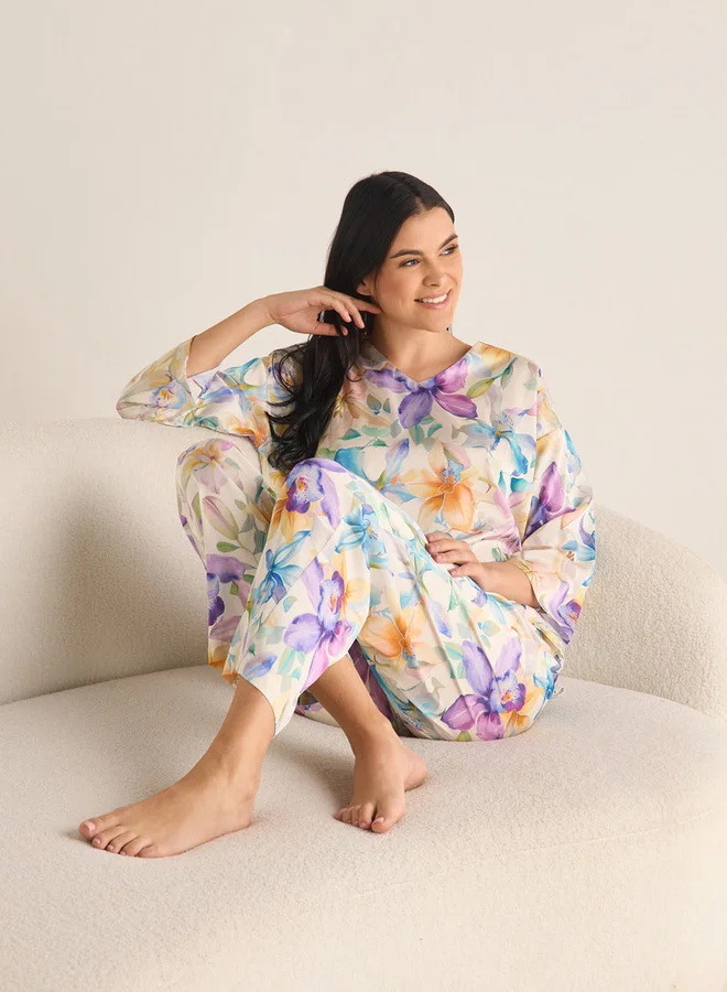 Splash FAV Floral Print T-shirt and Pyjama Set
