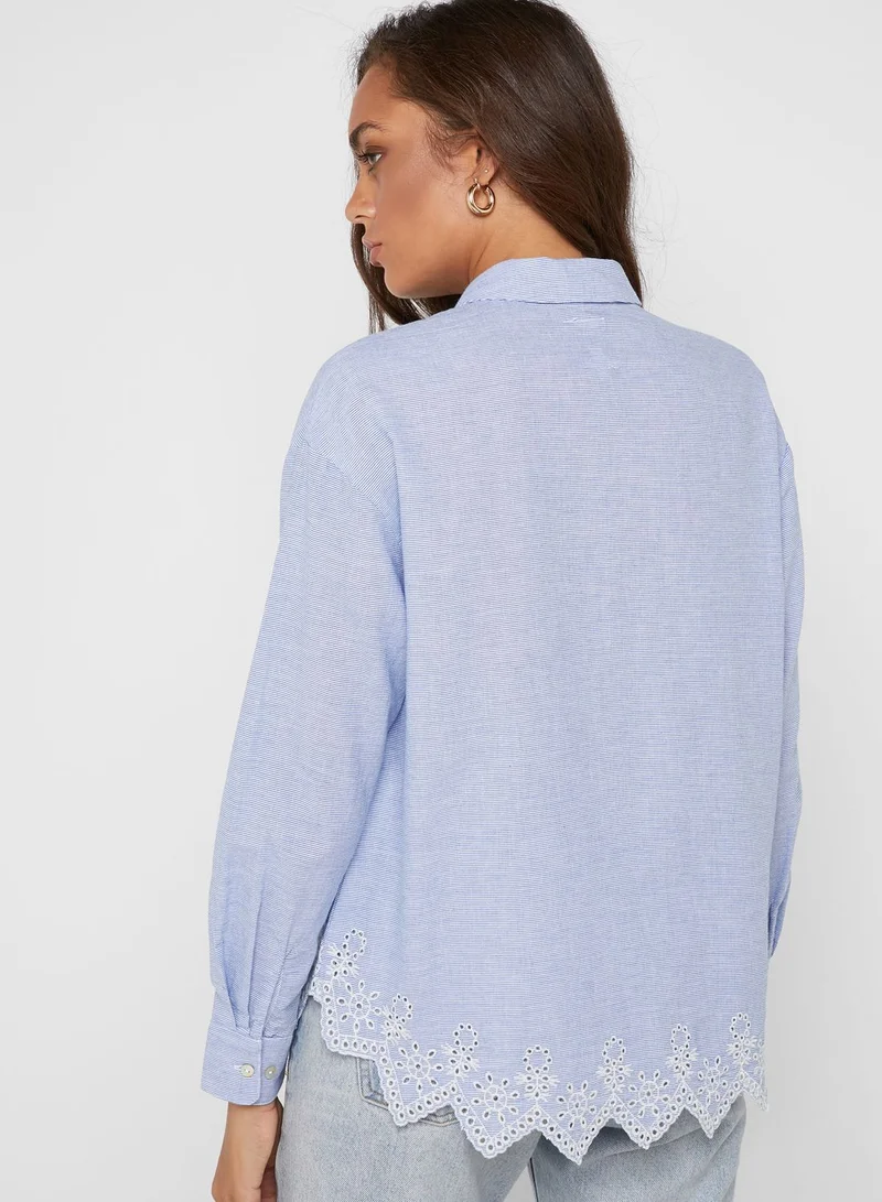 ONLY Embroidered Scallop Detail Shirt